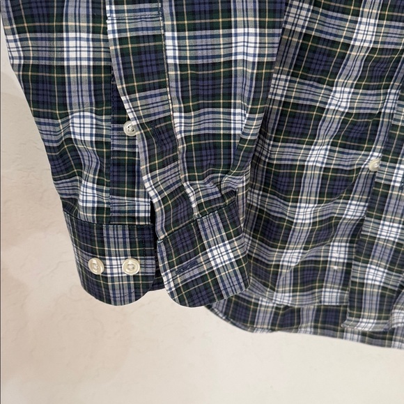 LL Bean Men’s XL Wrinkle Free Traditional Fit Blue Green Plaid Button Down - Picture 2 of 7